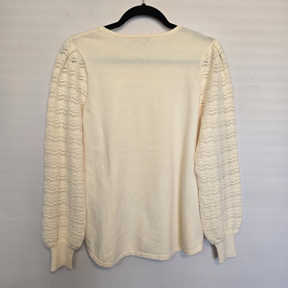 Chicos Cream Sweater with Lace Sleeves - Picture 2 of 8